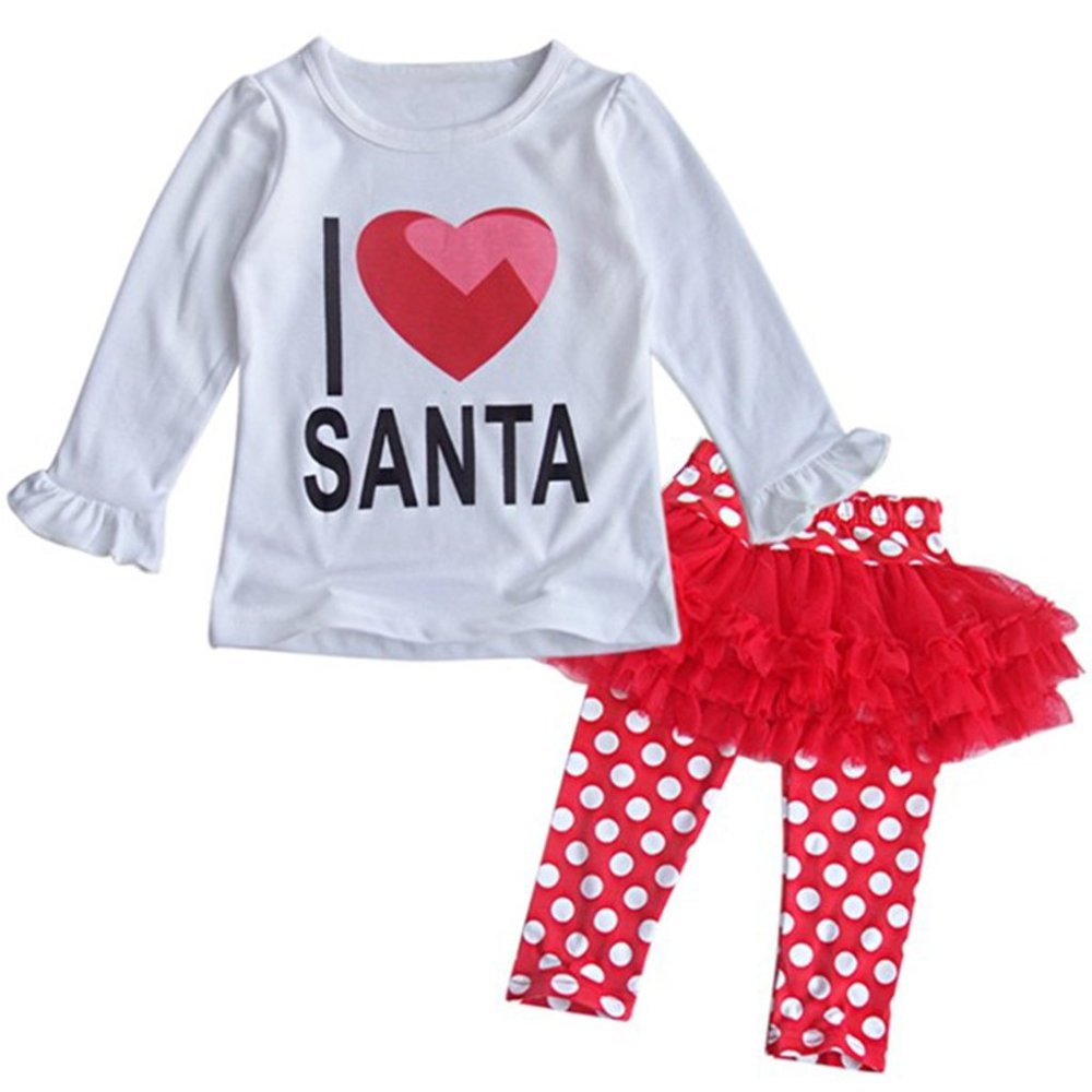 Red & White I Love Santa Top & Tutu Legging 2pcs Little Girl Holiday Outfit